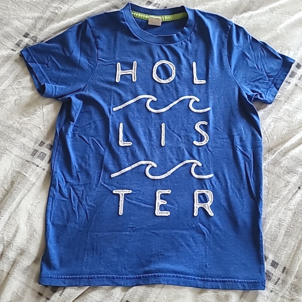 Hollister men's blue/white waves embroidered appliqued t-shirt shirt tee Large/L